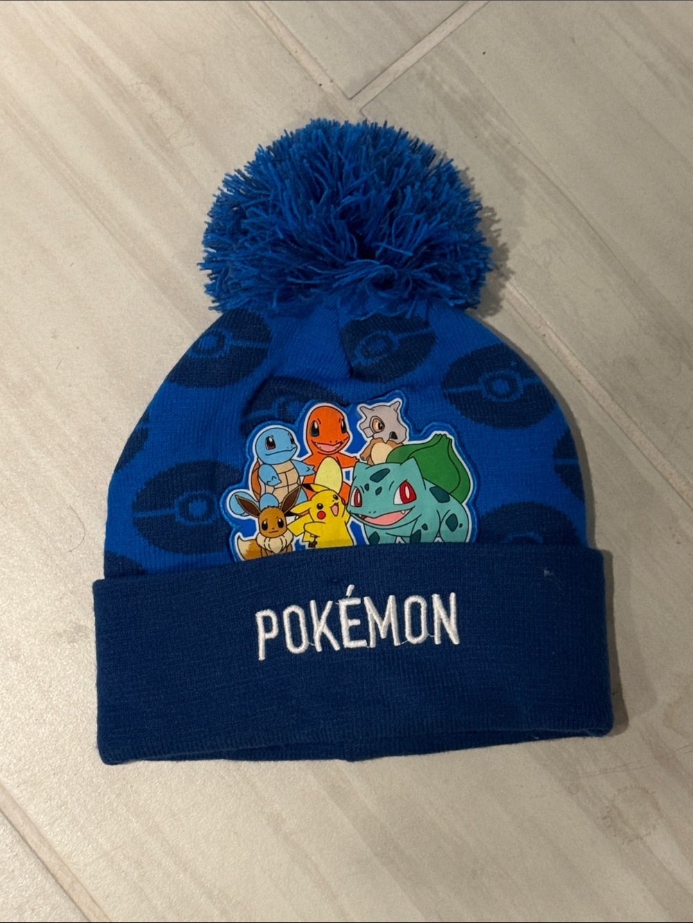 Pokemon Kids Blue Pom Beanie Hat with Pikachu & Friends